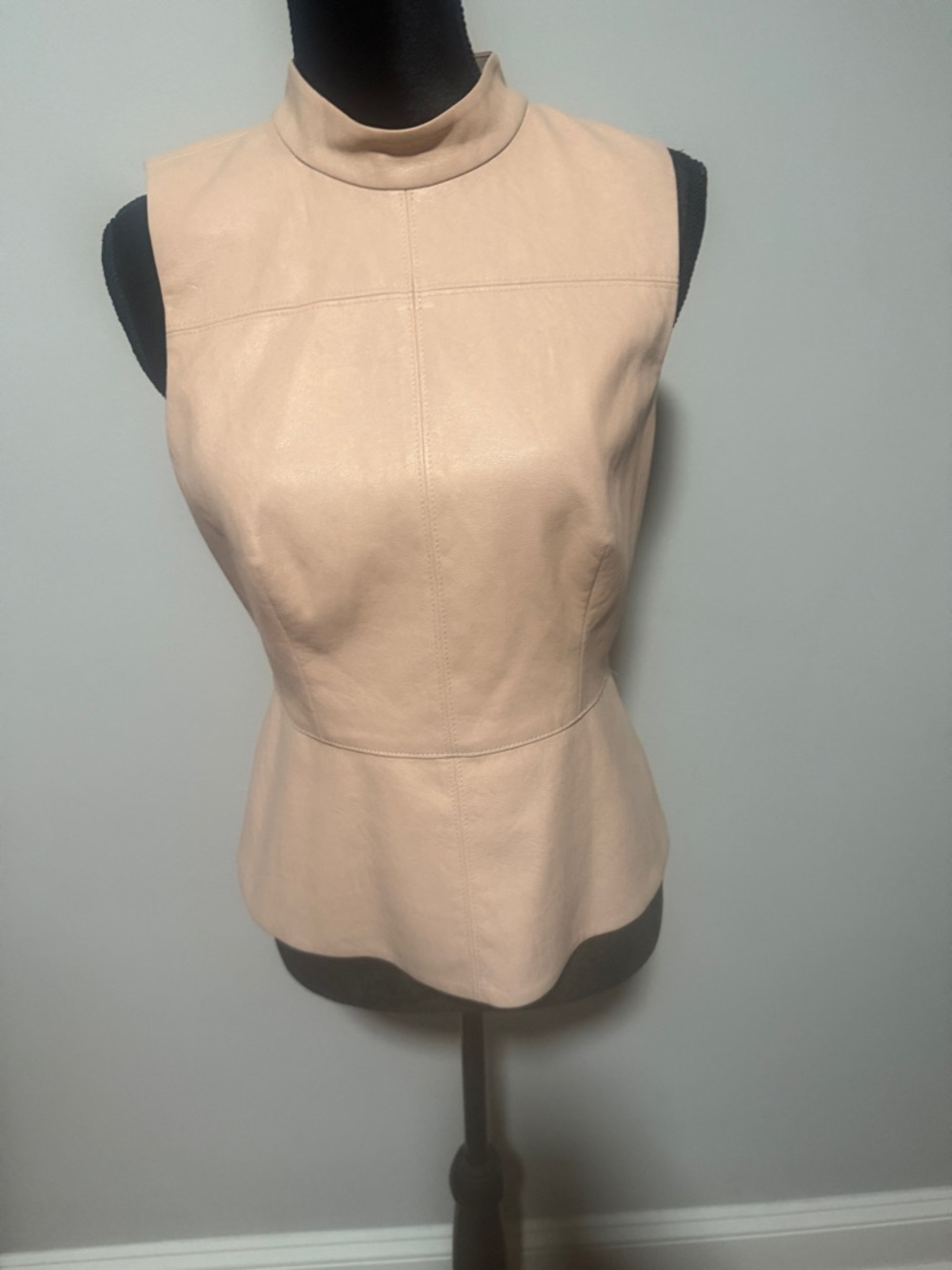BCBGMaxAzria Blush Pink Leather Zip-Back Peplum Top